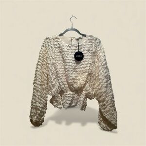 Storia Cream Textured Ruffle Top